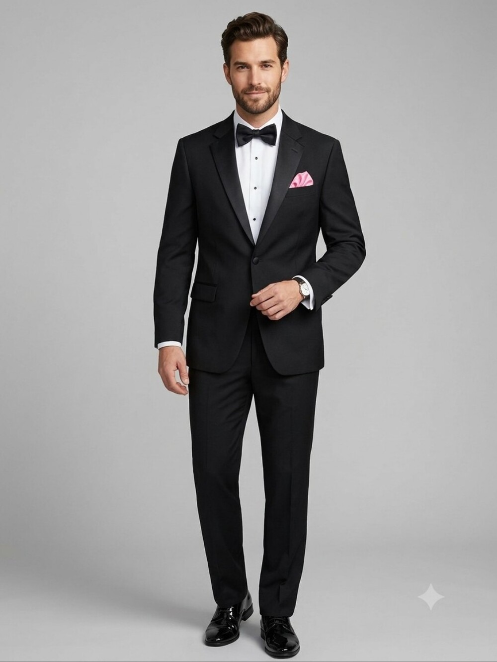 Classic Men's Black Blazer with Pink Pocket Square